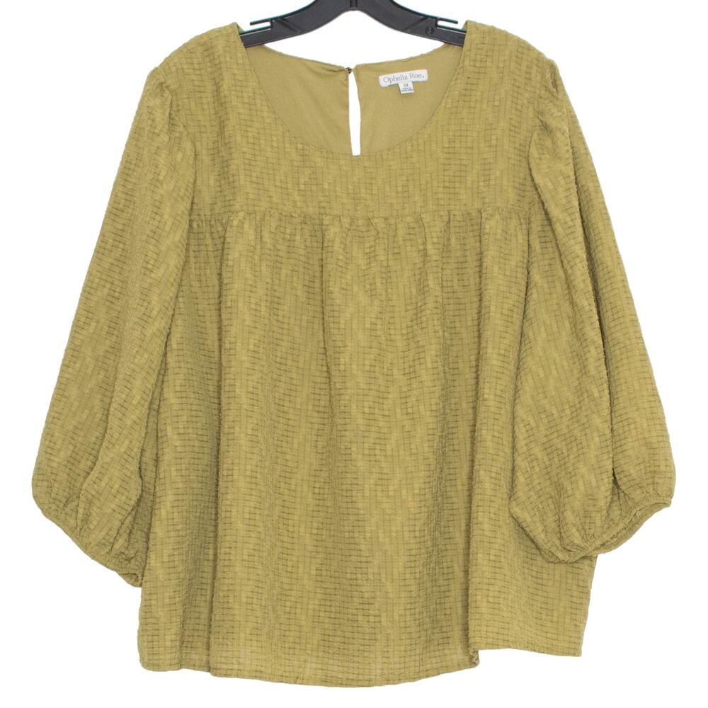 Ophelia Roe Top Boho Minimalist Cottagecore Coastal Grandma Puff Sleeve Green 2X